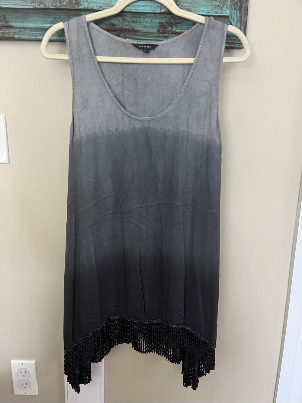 Washed Gray Ombre Fringe Tank Top